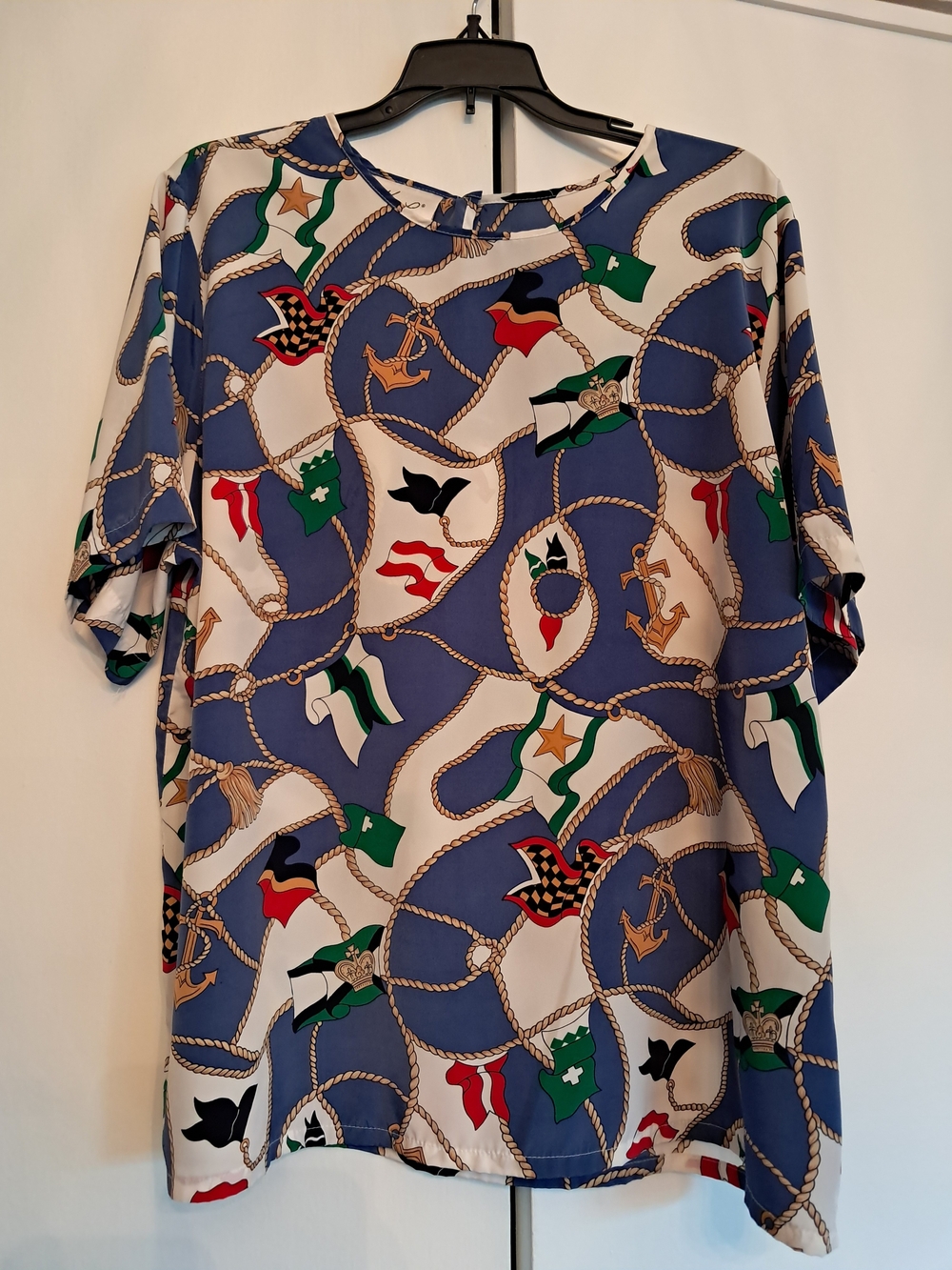 Kathie Lee Nautical Chain Print Blue Women's Blouse